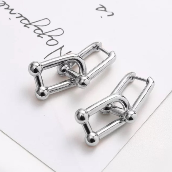 NEW 925 STERLING SILVER U-SHAPE HOOP EARRINGS - Picture 5 of 6